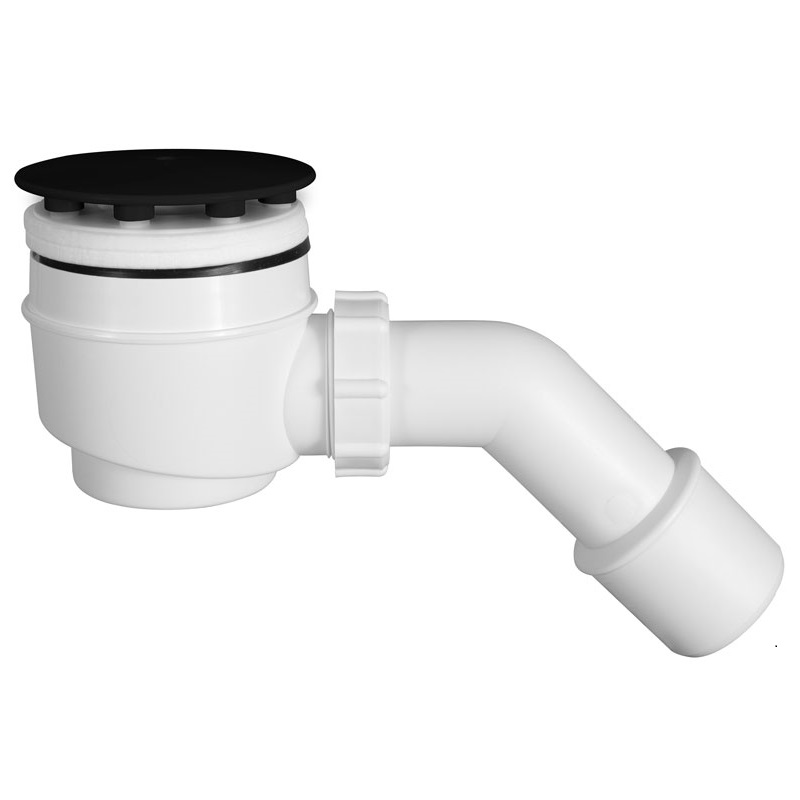 Ø50 mm shower trap, black plastic, cleanable